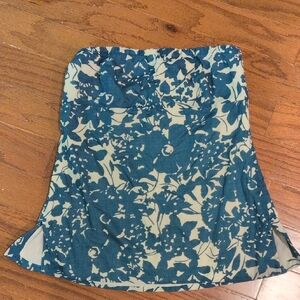 J. Crew Teal Floral Strapless Top